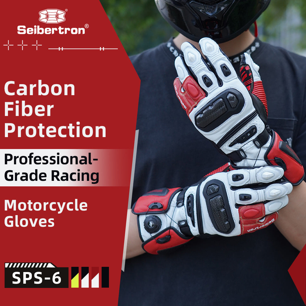 Seibertron Adult SPS-6 All-Season Leather Motorcycle Gloves with Carbon Fiber Protection, Breathable Design, and Anti-Slip Grip – Perfect for Road Racing, Track Riding, and Long-Distance Touring