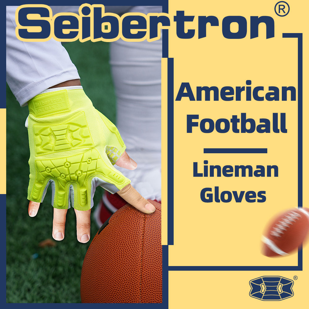 Seibertron Lineman 2.0 Padded Palm Football Receiver Gloves, Flexible TPR Impact Protection Back of Hand Glove Adult and Youth Sizes