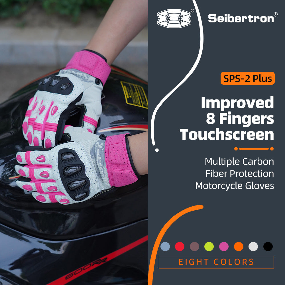 Seibertron SPS2 Plus 成人夏季摩托车手套 - 真皮、透气、碳纤维、耐磨、防滑设计，增强舒适度和防护性