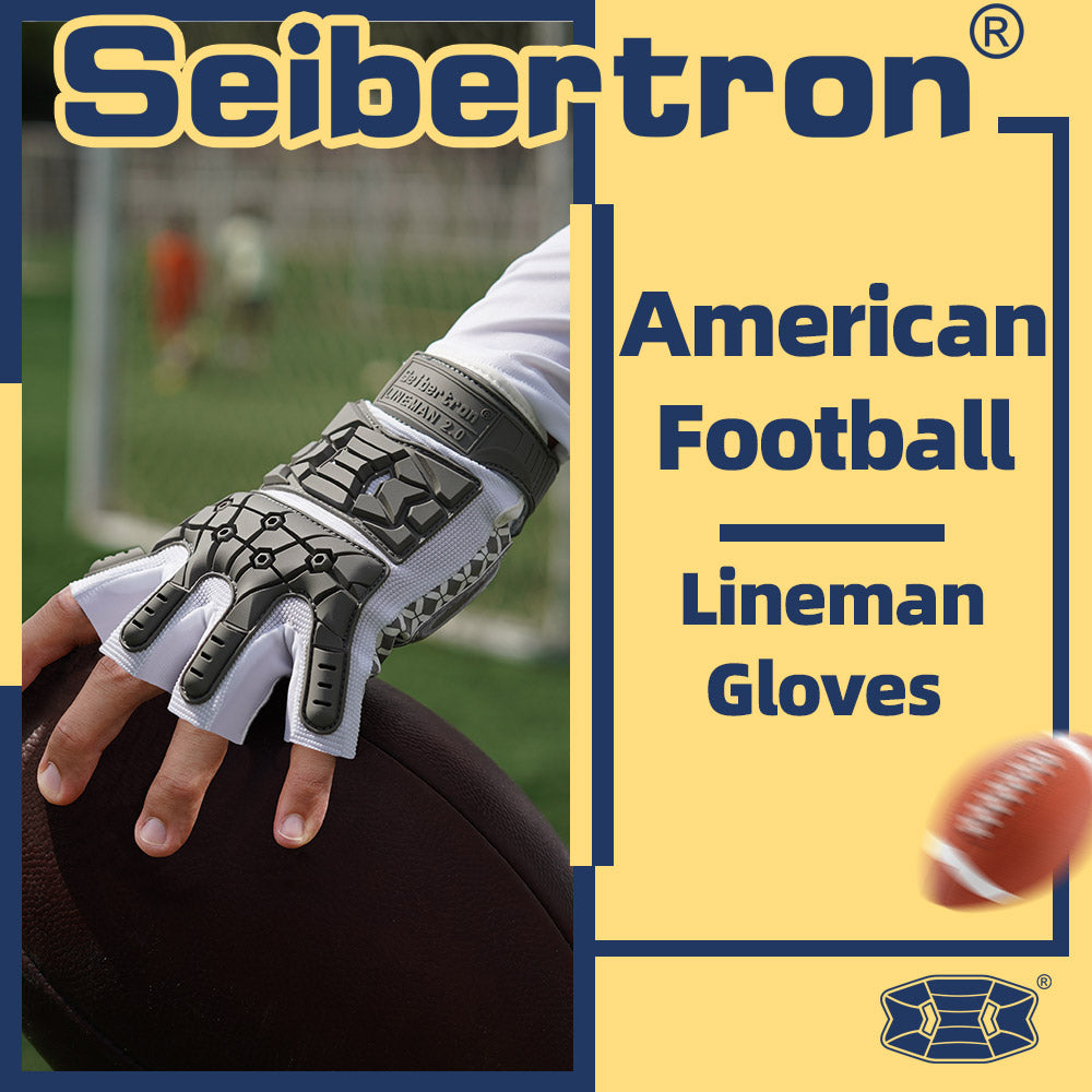 Seibertron Lineman 2.0 Padded Palm Football Receiver Gloves, Flexible TPR Impact Protection Back of Hand Glove Adult and Youth Sizes