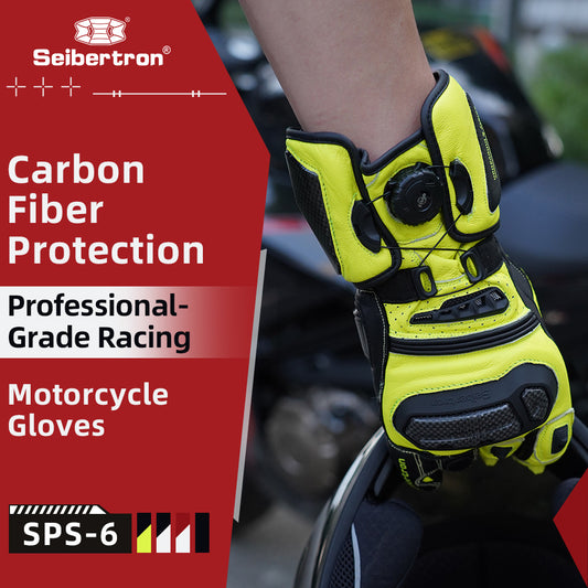 Seibertron SPS-6 All-Season Leather Motorcycle Gloves with Carbon Fiber Protection, Breathable Design, and Anti-Slip Grip – Perfect for Road Racing, Track Riding, and Long-Distance Touring