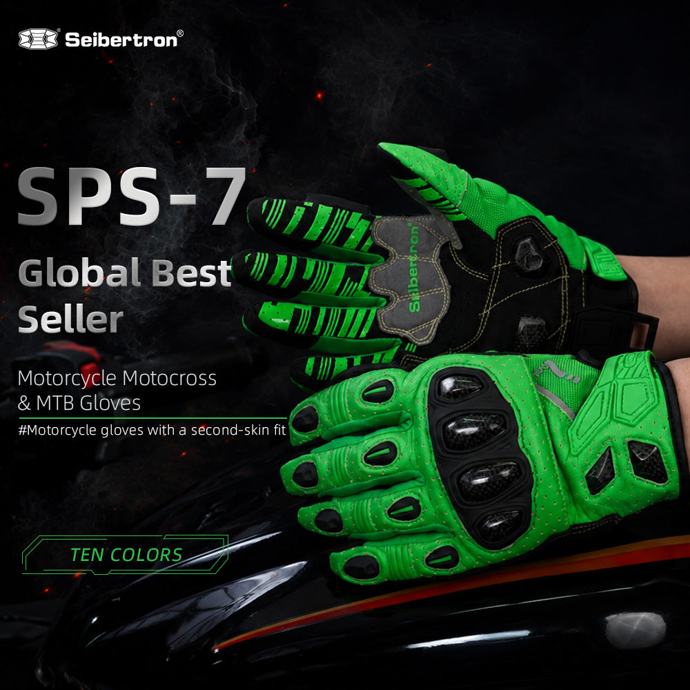 Seibertron SPS-7 Superior Protection Series Motorcycle Riding Gloves - Breathable Touchscreen Carbon Fiber Protection