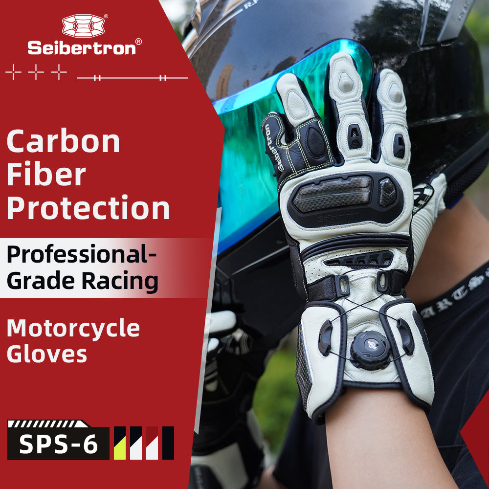 Seibertron Adult SPS-6 All-Season Leather Motorcycle Gloves with Carbon Fiber Protection, Breathable Design, and Anti-Slip Grip – Perfect for Road Racing, Track Riding, and Long-Distance Touring