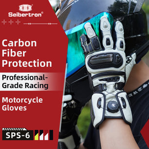 Seibertron SPS-6 All-Season Leather Motorcycle Gloves with Carbon Fiber Protection, Breathable Design, and Anti-Slip Grip – Perfect for Road Racing, Track Riding, and Long-Distance Touring