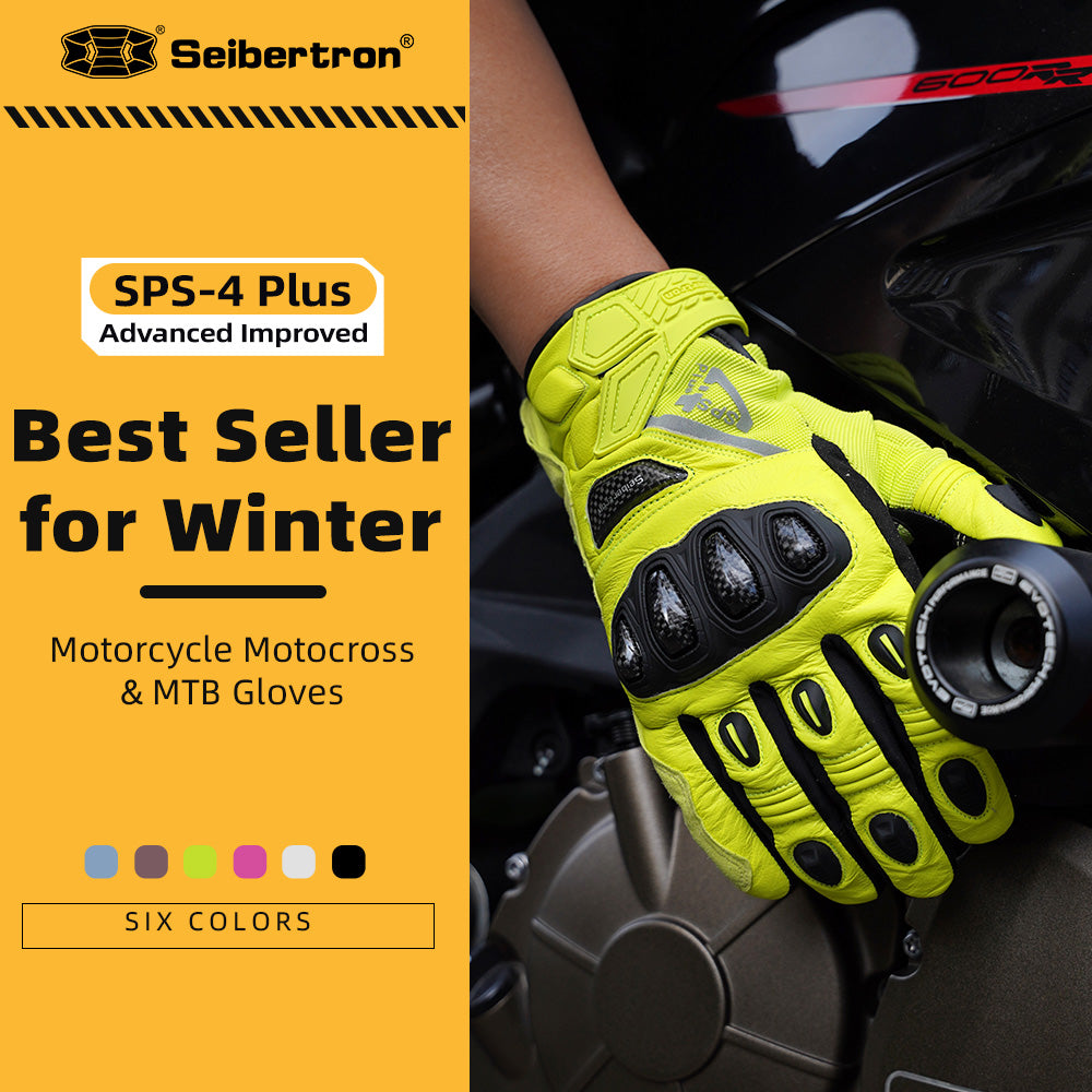 Seibertron SPS-4 Upgraded Winter Motorcycle Riding Gloves - Carbon Fiber, Waterproof, and Snowproof for Fall and Winter