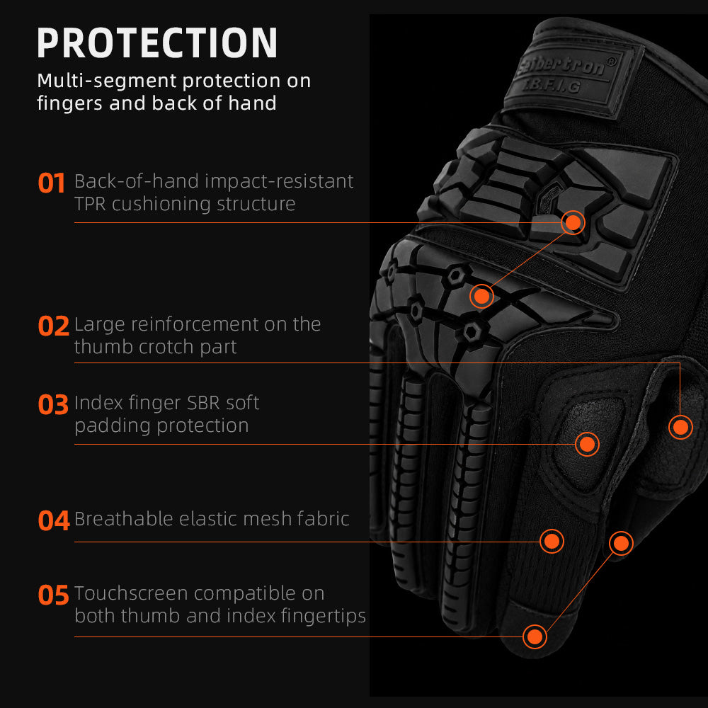 Seibertron T.B.F.I.G Tactical Outdoor Gloves, Breathable Flexible Rubber Impact Protection, Touchscreen, CE Rated Tac Gloves