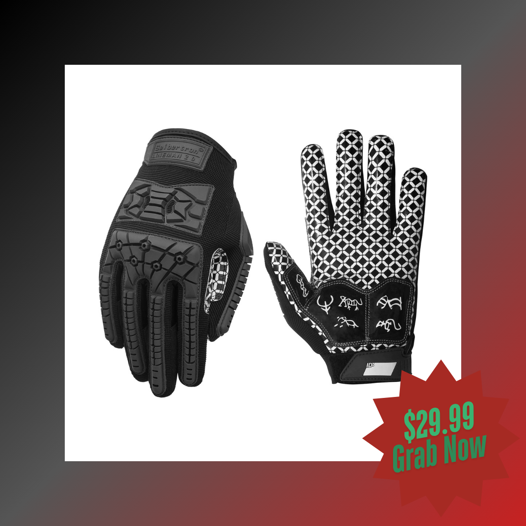 Seibertron Youth Full Finger Lineman 2.0 Padded Palm Football Receiver Gloves, Flexible TPR Impact Protection Back of Hand Glove