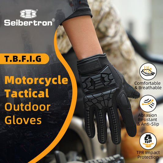 Seibertron T.B.F.I.G Tactical Motorcycle Gloves Breathable Flexible Rubber for Hunting Hiking Airsoft Paintball Motorbike Riding Outdoor Gloves CE Rated