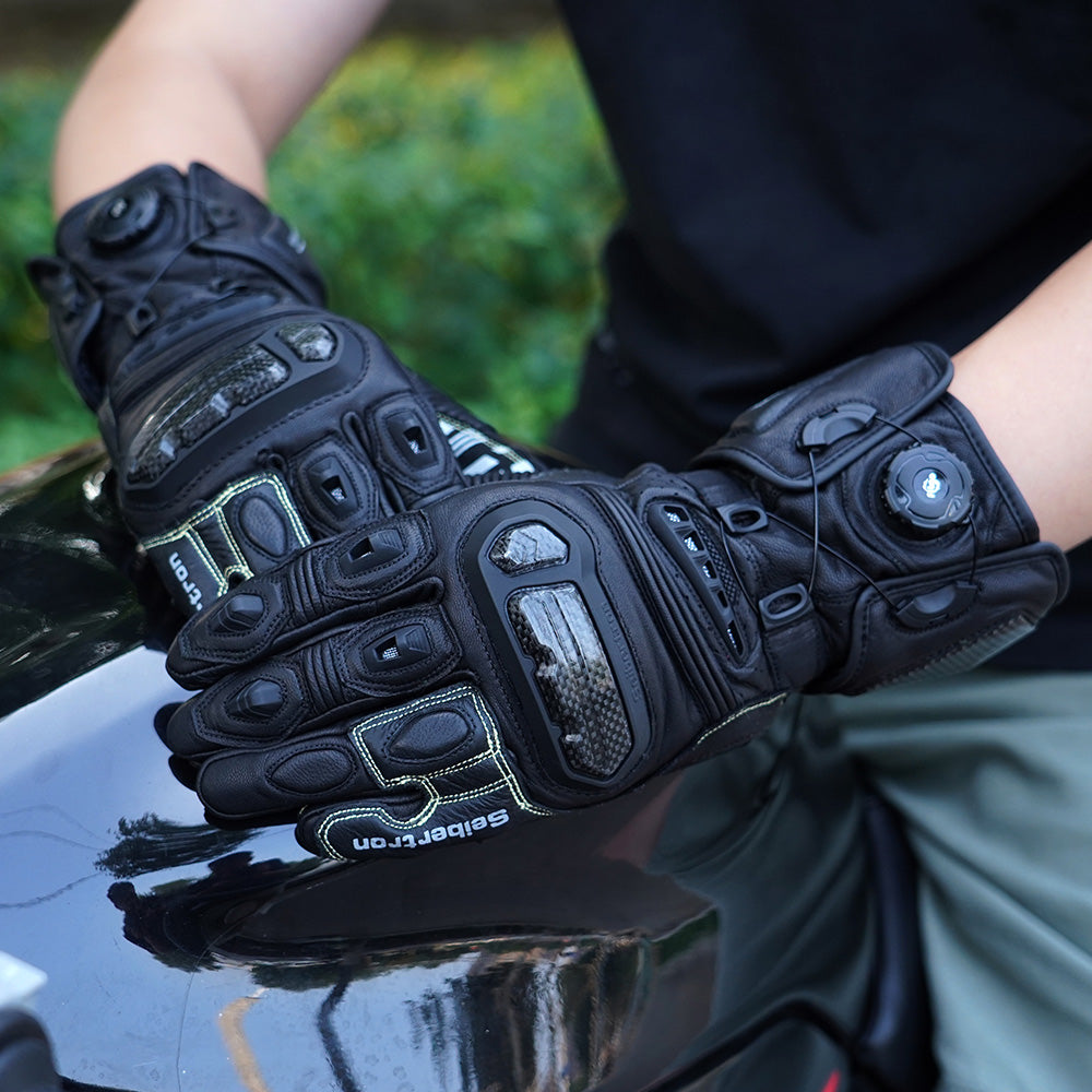 Seibertron Adult SPS-6 All-Season Leather Motorcycle Gloves with Carbon Fiber Protection, Breathable Design, and Anti-Slip Grip – Perfect for Road Racing, Track Riding, and Long-Distance Touring