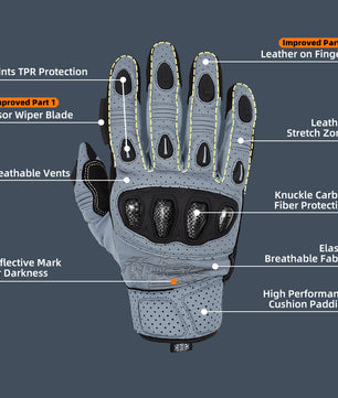 Seibertron SPS2 Plus 成人夏季摩托车手套 - 真皮、透气、碳纤维、耐磨、防滑设计，增强舒适度和防护性