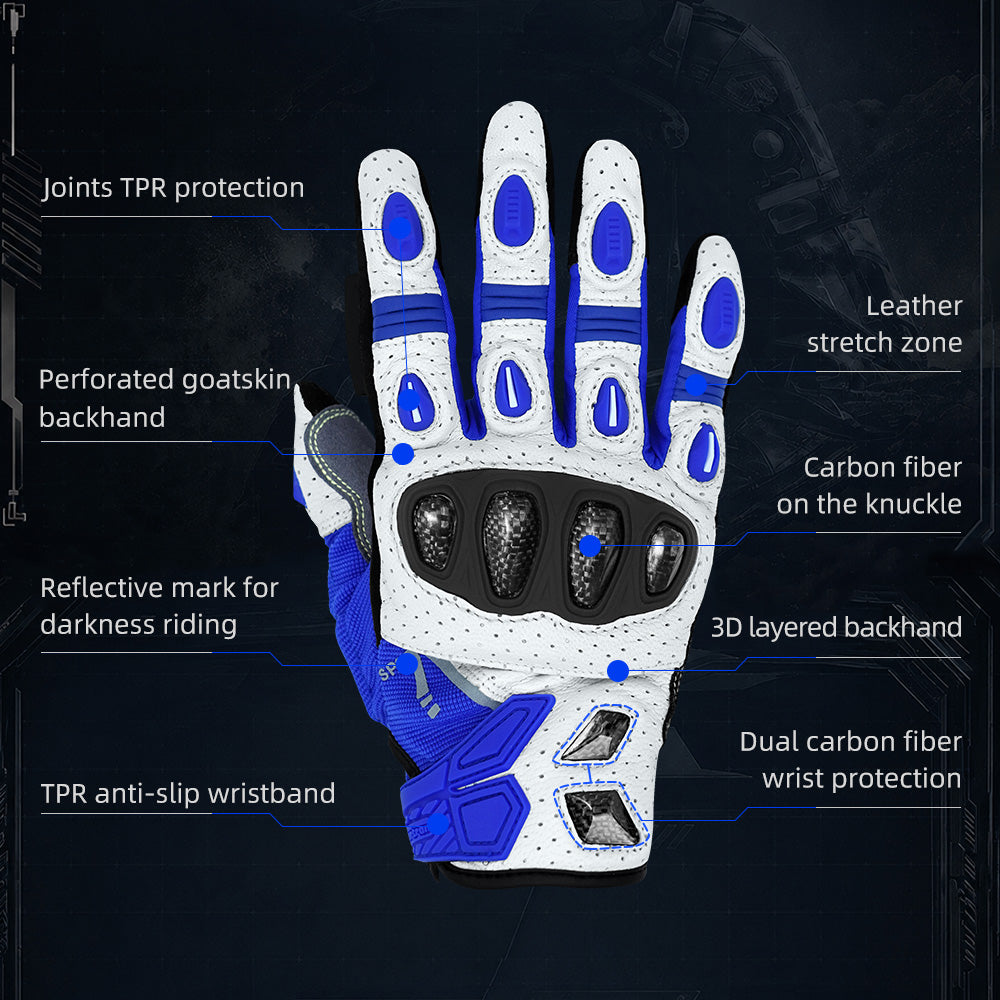 Seibertron SPS-7 Superior Protection Series Motorcycle Riding Gloves - Breathable Touchscreen Carbon Fiber Protection