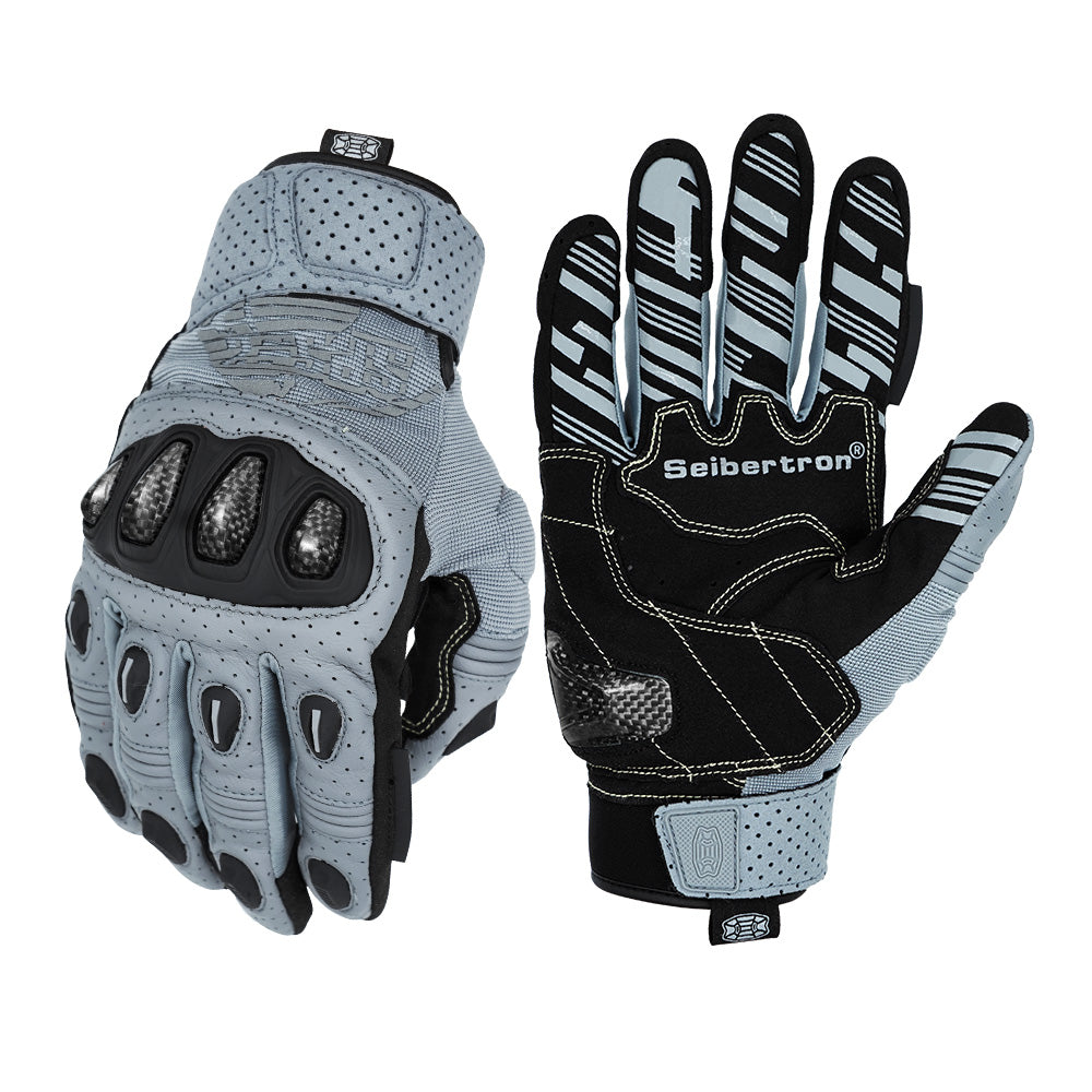 Seibertron SPS2 Summer Motorcycle Gloves – Genuine Leather, Breathable, Carbon Fiber, Abrasion-Resistant, Anti-Slip Design for Enhanced Comfort and Protection