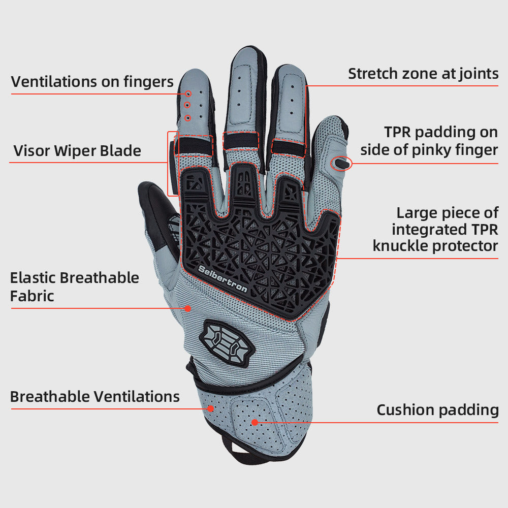 Seibertron SPS-10 Motorcycle Riding Gloves – Breathable, Durable, Anti-Slip, Touchscreen Leather Gloves for Spring, Summer, and Fall