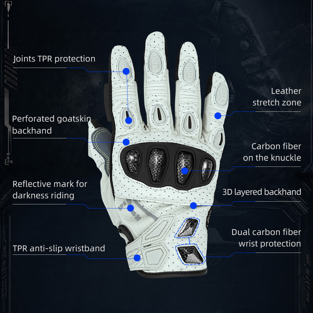 Seibertron SPS-7 Superior Protection Series Motorcycle Riding Gloves - Breathable Touchscreen Carbon Fiber Protection