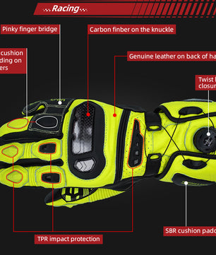 Seibertron Adult SPS-6 All-Season Leather Motorcycle Gloves with Carbon Fiber Protection, Breathable Design, and Anti-Slip Grip – Perfect for Road Racing, Track Riding, and Long-Distance Touring
