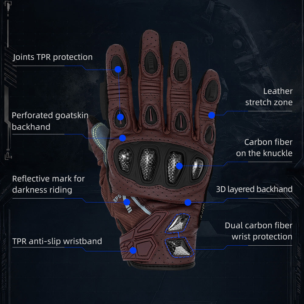 Seibertron SPS-7 Superior Protection Series Motorcycle Riding Gloves - Breathable Touchscreen Carbon Fiber Protection