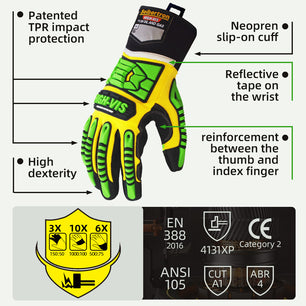 Seibertron HIGH-VIS SDXG2 Dexterity Super Grip GEL Oil & Gas Anti-Vibration Impact Protection Safety Gloves CE EN388 4131