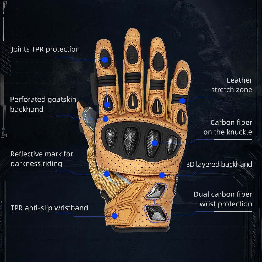 Seibertron SPS-7 Superior Protection Series Motorcycle Riding Gloves - Breathable Touchscreen Carbon Fiber Protection