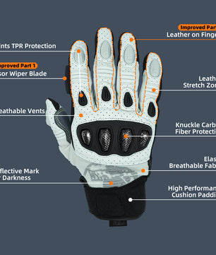 Seibertron SPS2 Plus 成人夏季摩托车手套 - 真皮、透气、碳纤维、耐磨、防滑设计，增强舒适度和防护性