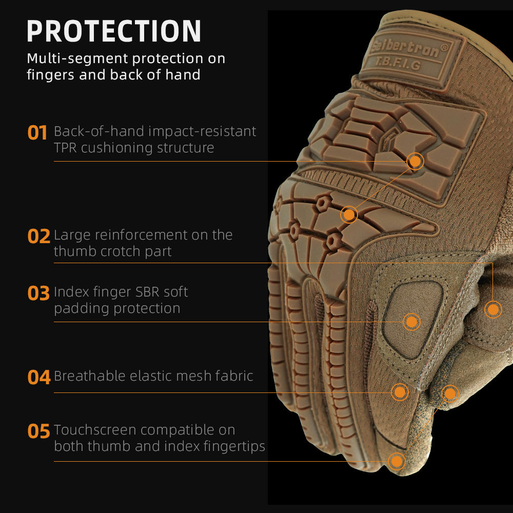 Seibertron T.B.F.I.G Tactical Outdoor Gloves, Breathable Flexible Rubber Impact Protection, Touchscreen, CE Rated Tac Gloves