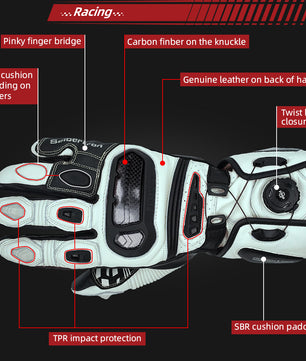 Seibertron Adult SPS-6 All-Season Leather Motorcycle Gloves with Carbon Fiber Protection, Breathable Design, and Anti-Slip Grip – Perfect for Road Racing, Track Riding, and Long-Distance Touring