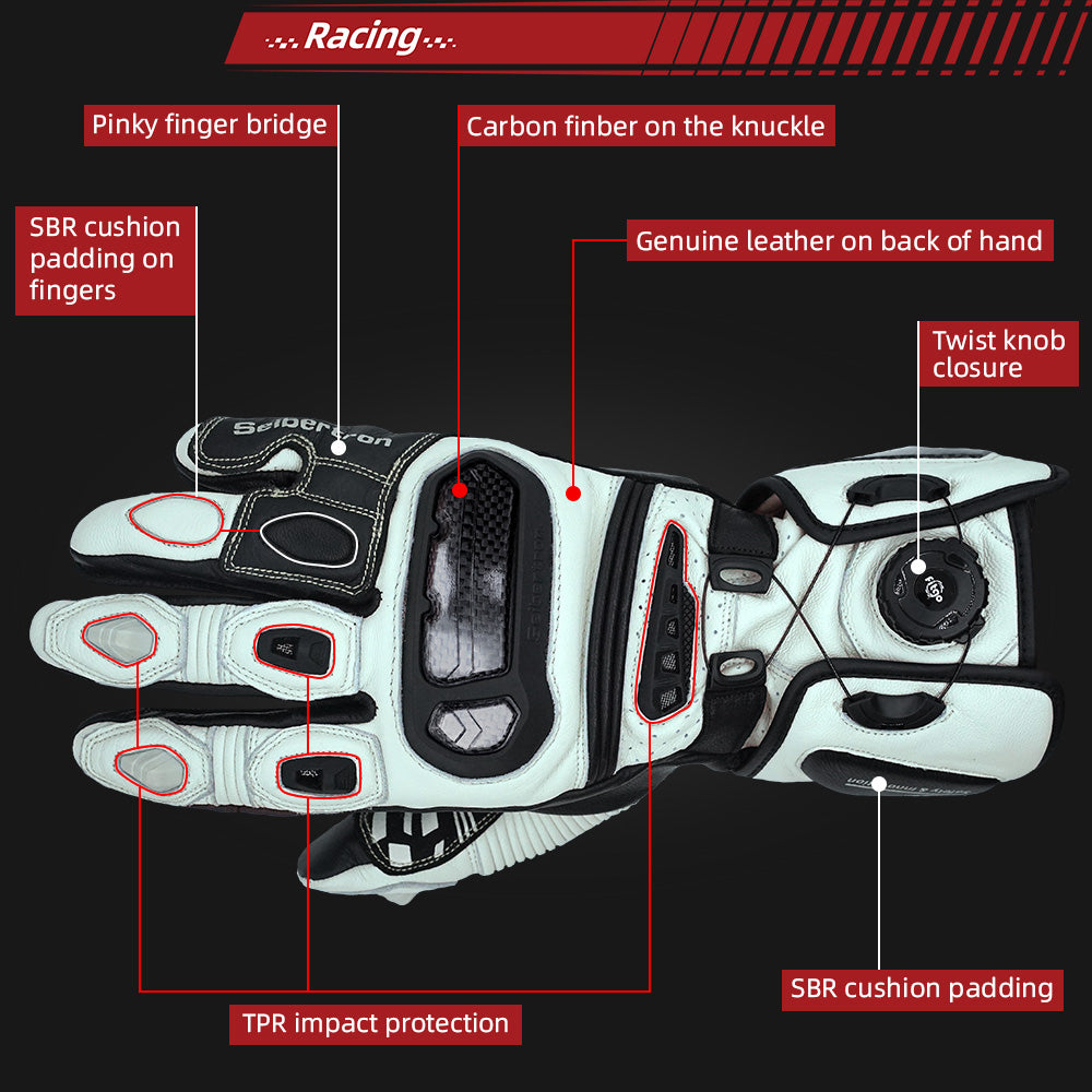 Seibertron SPS-6 All-Season Leather Motorcycle Gloves with Carbon Fiber Protection, Breathable Design, and Anti-Slip Grip – Perfect for Road Racing, Track Riding, and Long-Distance Touring