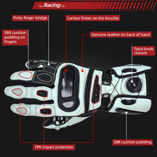 Seibertron Adult SPS-6 All-Season Leather Motorcycle Gloves with Carbon Fiber Protection, Breathable Design, and Anti-Slip Grip – Perfect for Road Racing, Track Riding, and Long-Distance Touring