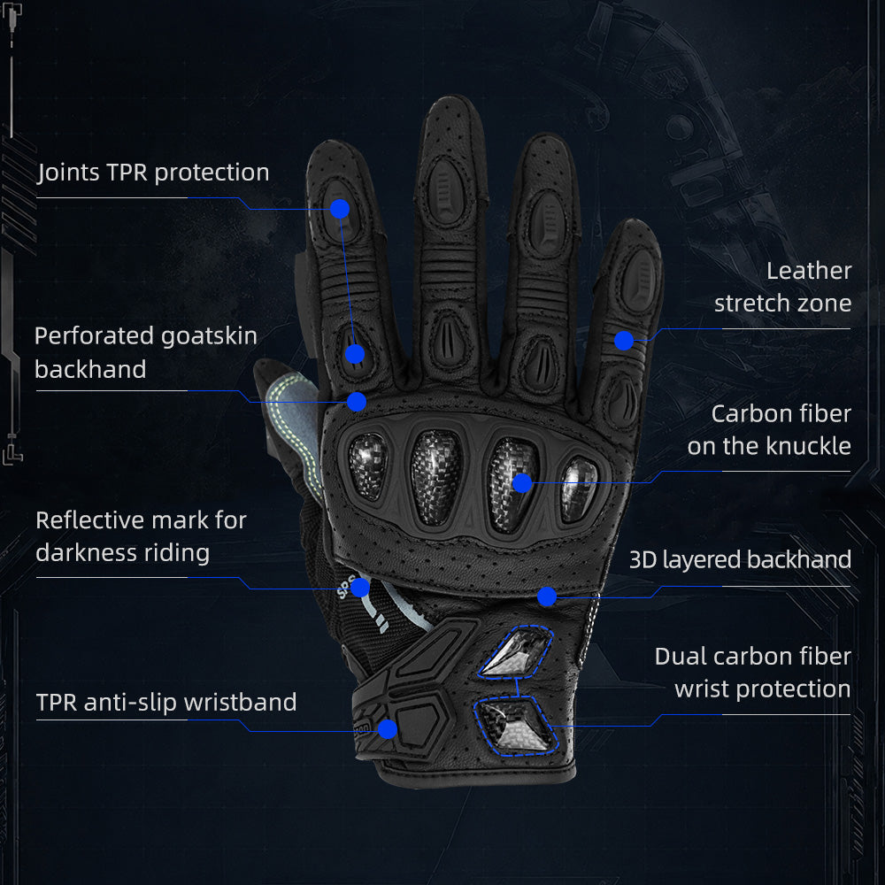 Seibertron SPS-7 Superior Protection Series Motorcycle Riding Gloves - Breathable Touchscreen Carbon Fiber Protection