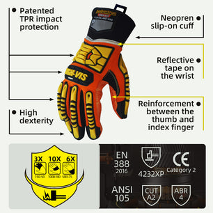 Seibertron HIGH-VIS SDX2 Resistant Reducing Anti-Impact Mechanics Heavy Duty Safety Rescue Gloves CE EN388 4232 with 1 Black Glove Clip