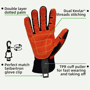 Seibertron HIGH-VIS SDX2 Resistant Reducing Anti-Impact Mechanics Heavy Duty Safety Rescue Gloves CE EN388 4232 with 1 Black Glove Clip