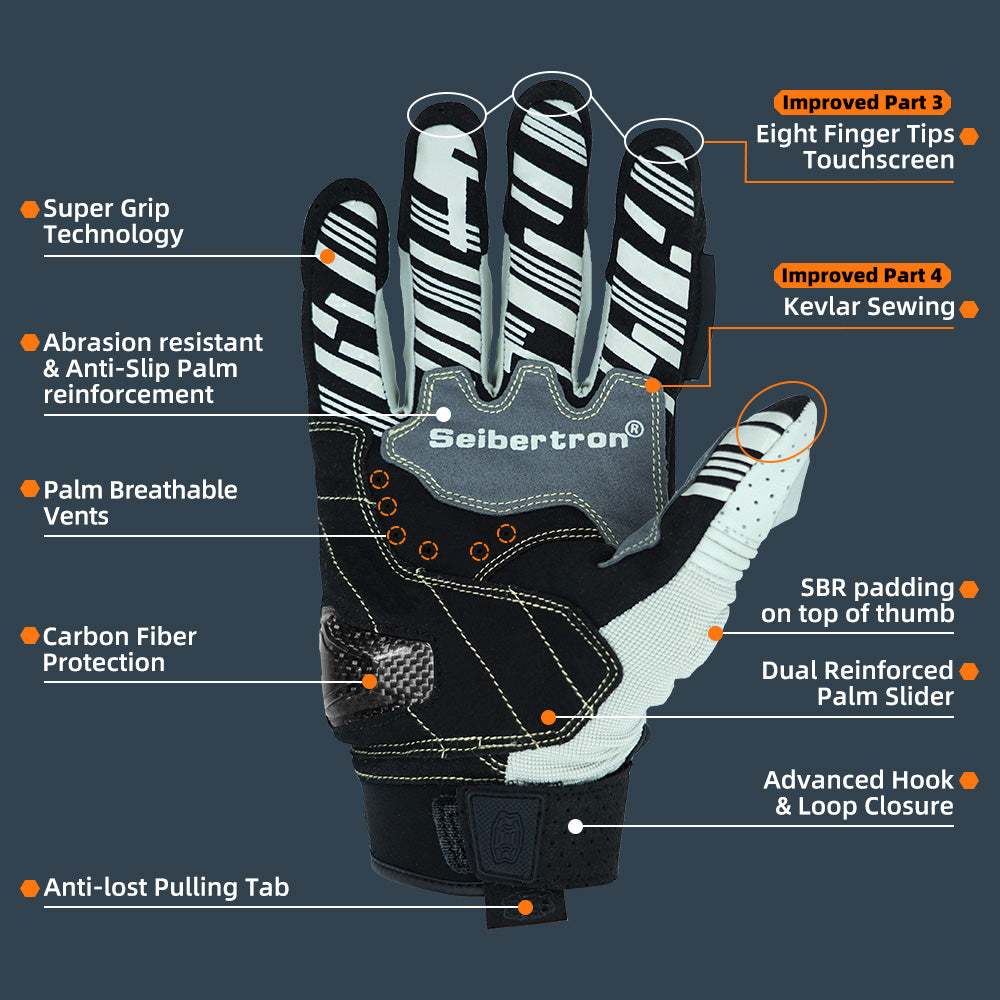 Seibertron SPS2 Plus Summer Moto Gloves – Genuine Leather, Breathable, Carbon Fiber, Abrasion-Resistant, Anti-Slip Design for Enhanced Comfort and Protection