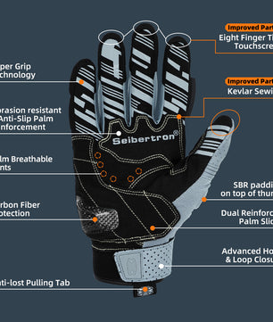 Seibertron SPS2 Plus Youth Summer Motorcycle Gloves – Genuine Leather, Breathable, Carbon Fiber, Abrasion-Resistant, Anti-Slip Design for Enhanced Comfort and Protection