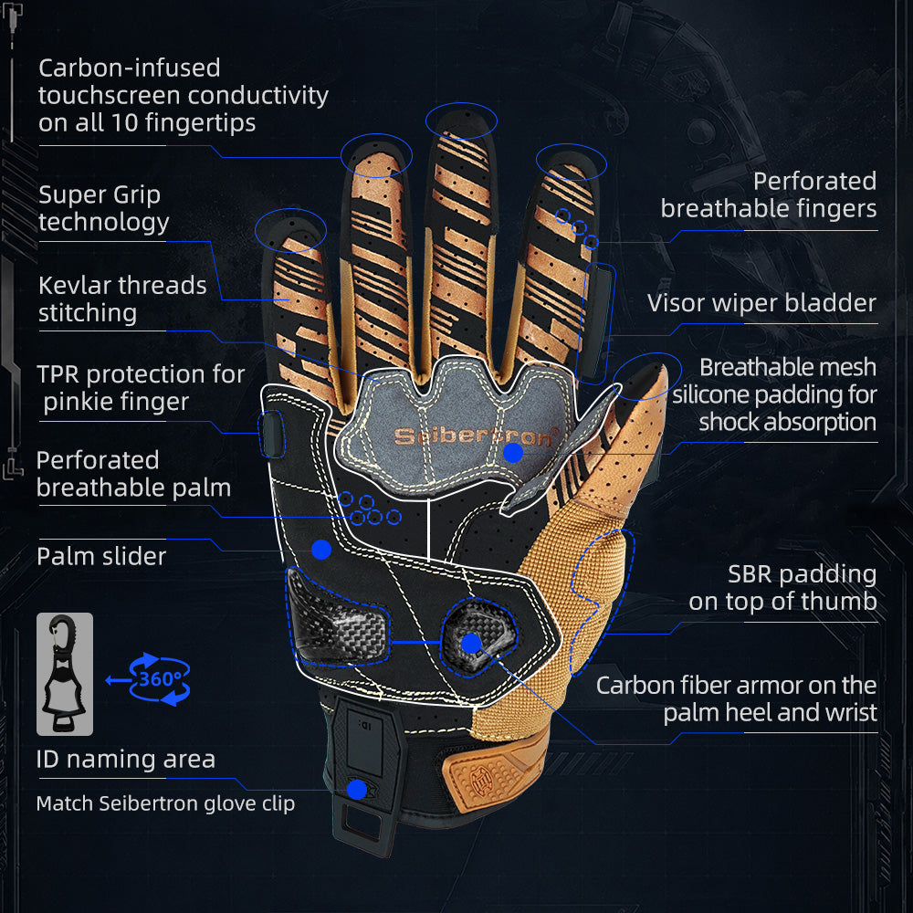 Seibertron SPS-7 Superior Protection Series Motorcycle Riding Gloves - Breathable Touchscreen Carbon Fiber Protection