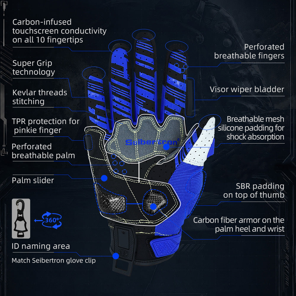 Seibertron SPS-7 Superior Protection Series Motorcycle Riding Gloves - Breathable Touchscreen Carbon Fiber Protection