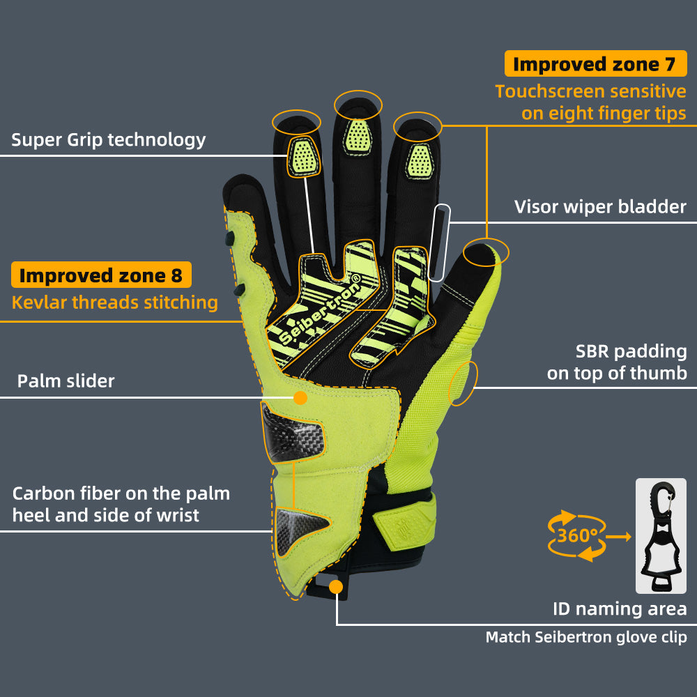 Seibertron SPS-4 Upgraded Winter Motorcycle Riding Gloves - Carbon Fiber, Waterproof, and Snowproof for Fall and Winter