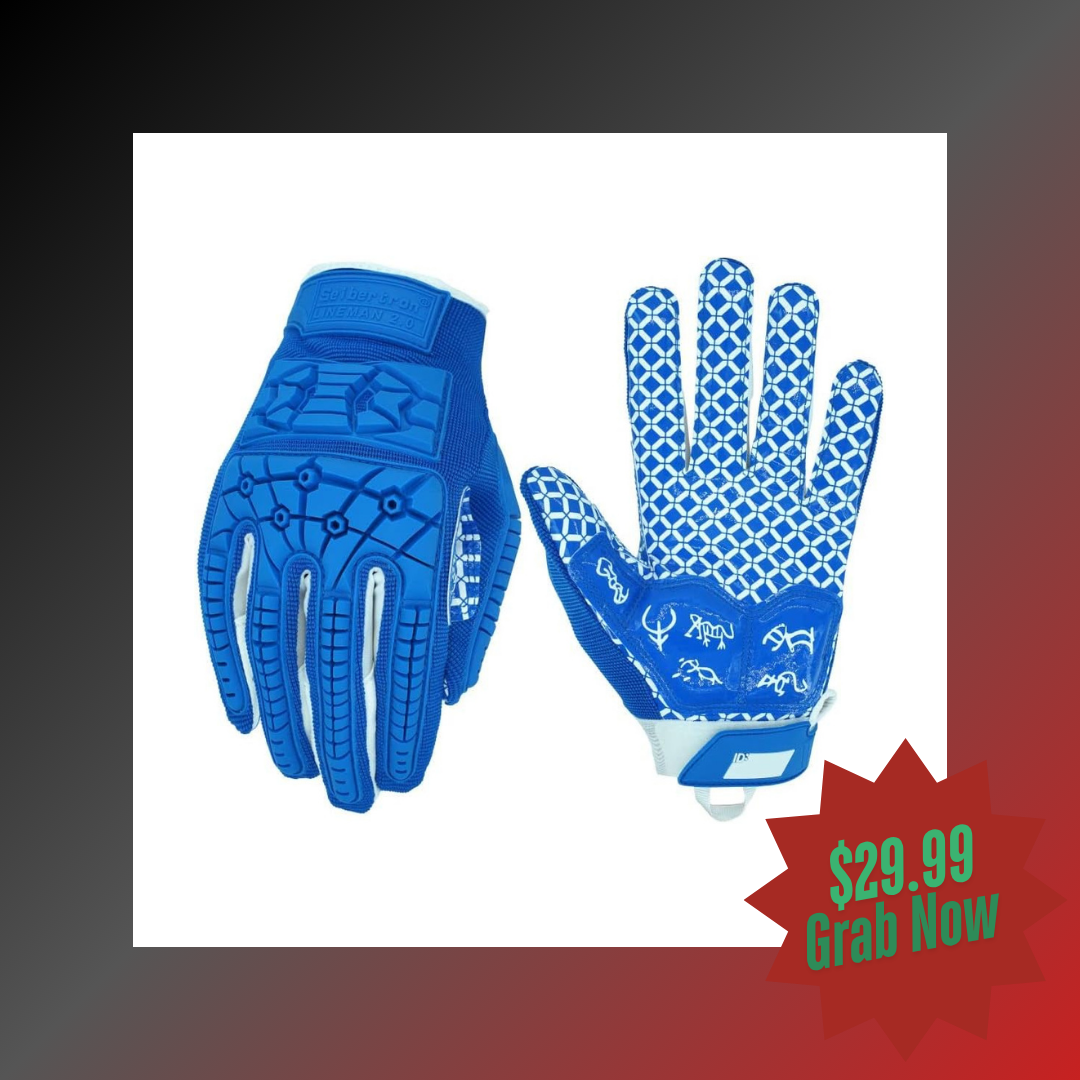 Seibertron Adult Full Finger Lineman 2.0 Padded Palm Football Receiver Gloves, Flexible TPR Impact Protection Back of Hand Glove