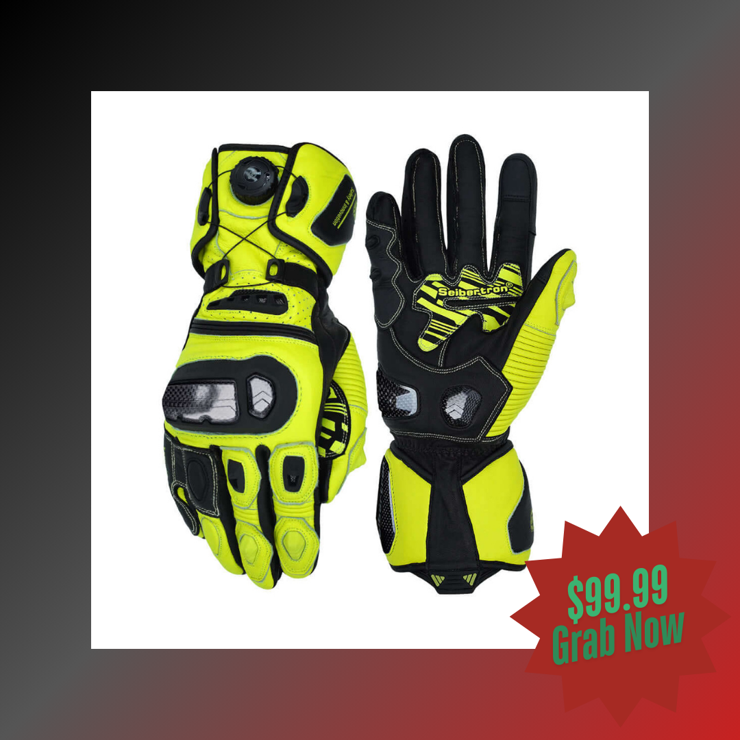Seibertron Adult SPS-6 All-Season Leather Motorcycle Gloves with Carbon Fiber Protection, Breathable Design, and Anti-Slip Grip – Perfect for Road Racing, Track Riding, and Long-Distance Touring