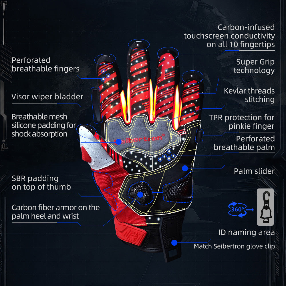 Seibertron SPS-7 Superior Protection Series Motorcycle Riding Gloves - Breathable Touchscreen Carbon Fiber Protection