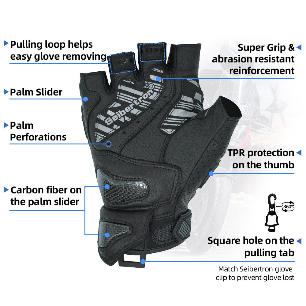 Seibertron Summer Motorcycle Carbon Fiber Anti-Slip Soft Breathable Half-Finger Riding Gloves SPS-9