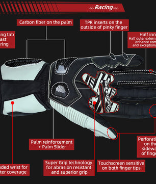 Seibertron Adult SPS-6 All-Season Leather Motorcycle Gloves with Carbon Fiber Protection, Breathable Design, and Anti-Slip Grip – Perfect for Road Racing, Track Riding, and Long-Distance Touring