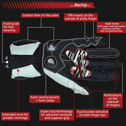 Seibertron Adult SPS-6 All-Season Leather Motorcycle Gloves with Carbon Fiber Protection, Breathable Design, and Anti-Slip Grip – Perfect for Road Racing, Track Riding, and Long-Distance Touring