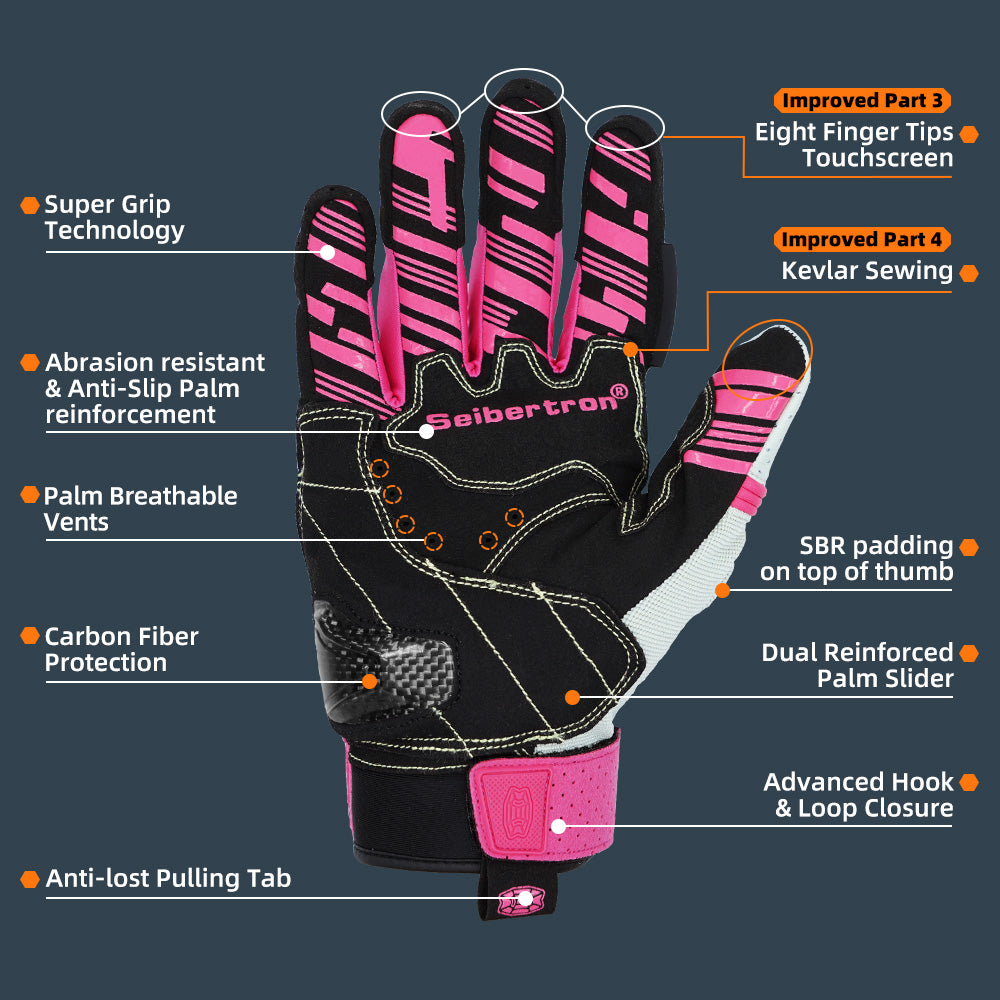 Seibertron SPS2 Plus Summer Moto Gloves – Genuine Leather, Breathable, Carbon Fiber, Abrasion-Resistant, Anti-Slip Design for Enhanced Comfort and Protection