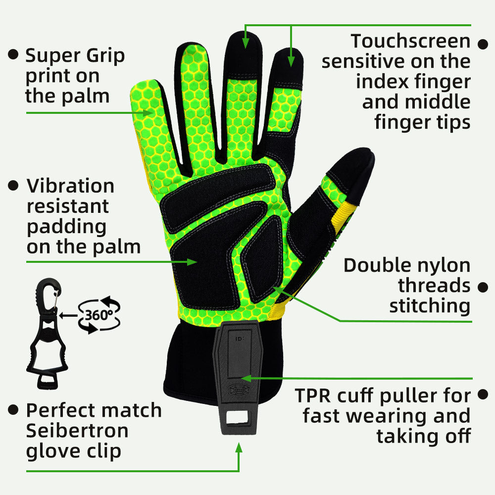 Seibertron HIGH-VIS SDXG2 Dexterity Super Grip GEL Oil & Gas Anti-Vibration Impact Protection Safety Gloves CE EN388 4131