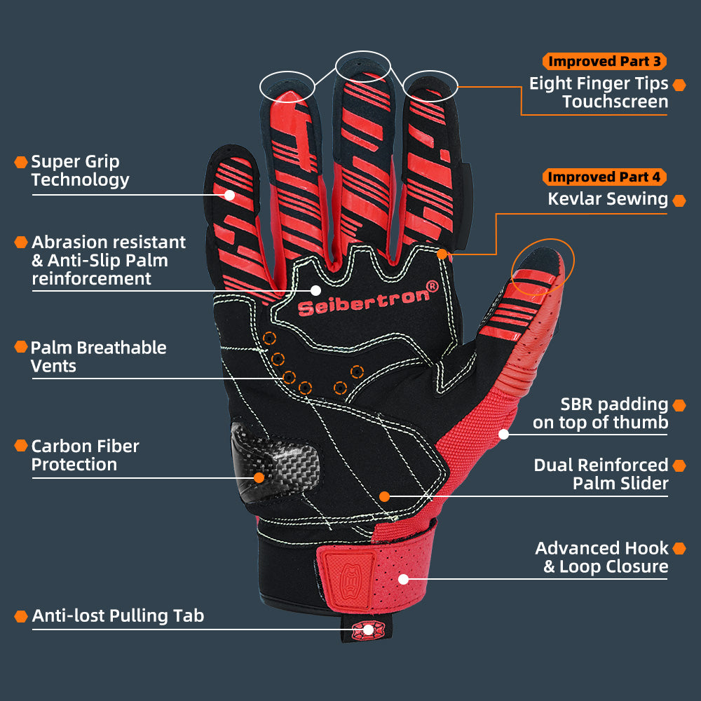 Seibertron SPS2 Plus Summer Moto Gloves – Genuine Leather, Breathable, Carbon Fiber, Abrasion-Resistant, Anti-Slip Design for Enhanced Comfort and Protection