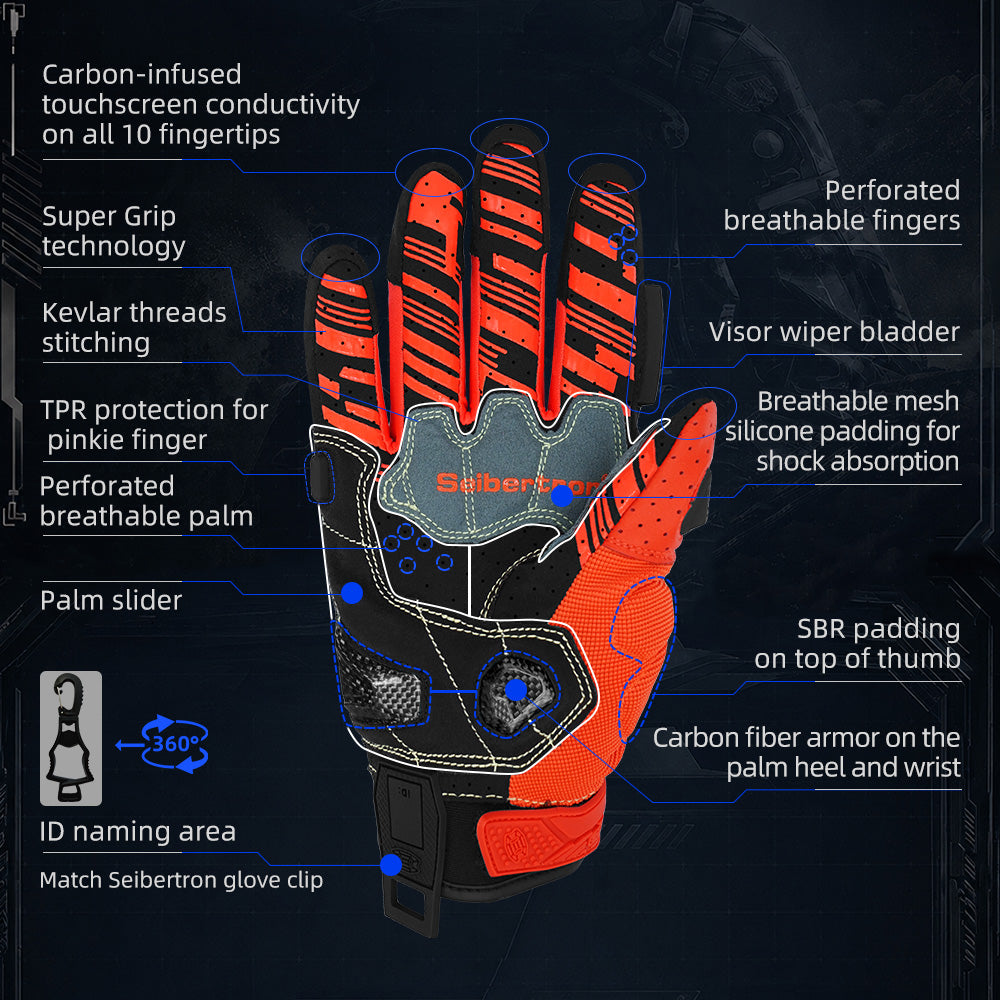 Seibertron SPS-7 Superior Protection Series Motorcycle Riding Gloves - Breathable Touchscreen Carbon Fiber Protection
