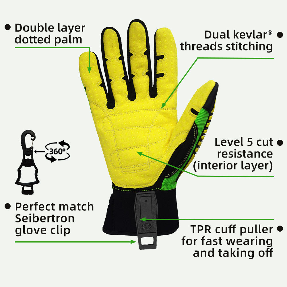 Seibertron HIGH-VIS SDXC5 Mechanics Cut5 Impact Cut Puncture Resistant Gloves Oil and Gas/Oilfield Safety Gloves CE EN388 4543