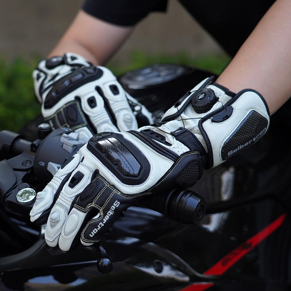 Seibertron SPS-6 All-Season Leather Motorcycle Gloves with Carbon Fiber Protection, Breathable Design, and Anti-Slip Grip – Perfect for Road Racing, Track Riding, and Long-Distance Touring