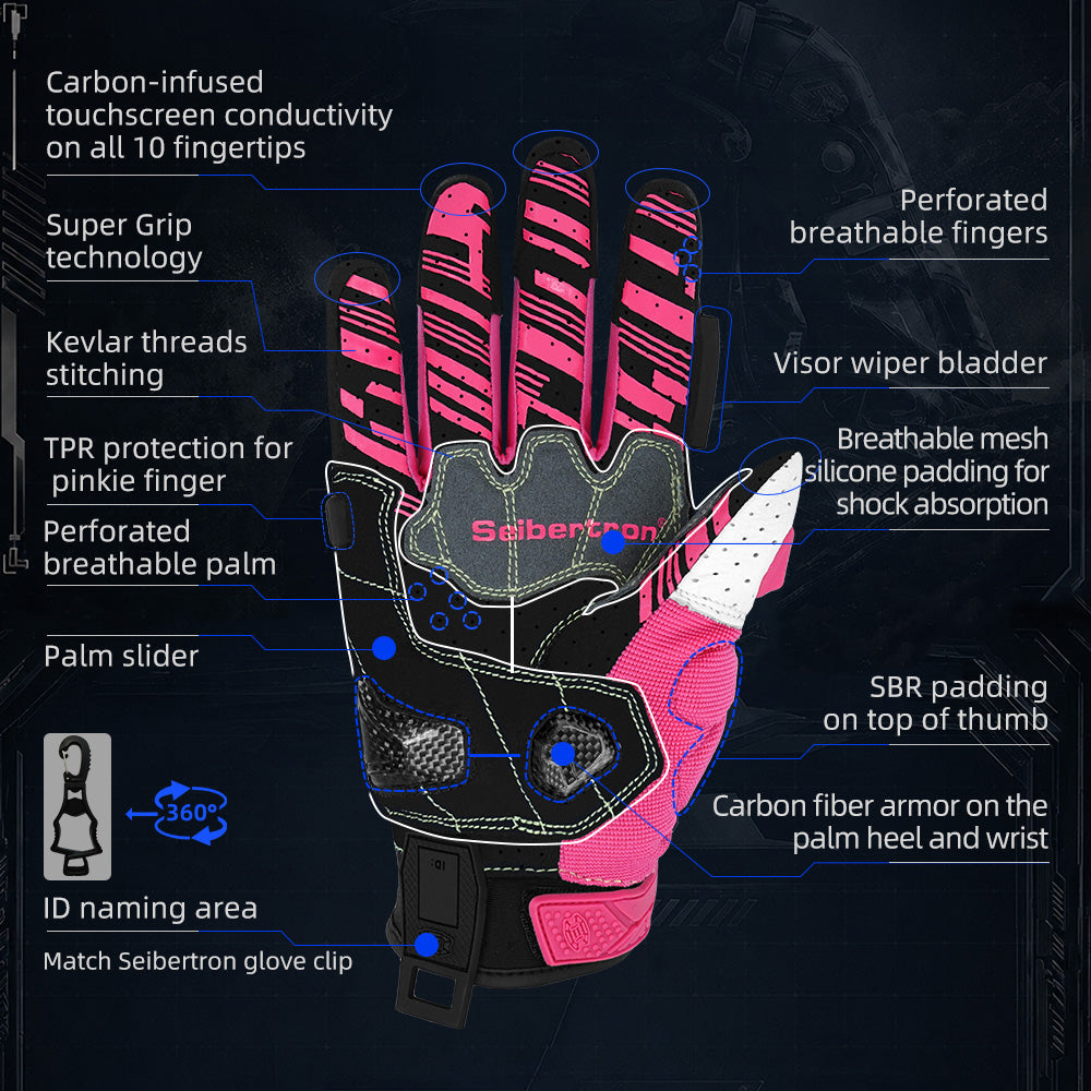Seibertron SPS-7 Superior Protection Series Motorcycle Riding Gloves - Breathable Touchscreen Carbon Fiber Protection