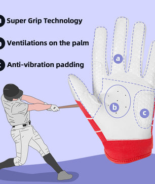 Seibertron Youth B-A-R PRO 2.0 Signature Baseball/Softball Batting Gloves Super Grip Finger