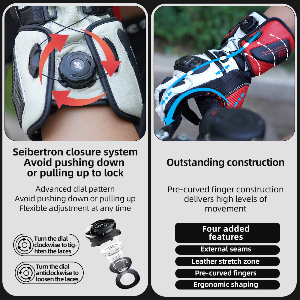 Seibertron SPS-6 All-Season Leather Motorcycle Gloves with Carbon Fiber Protection, Breathable Design, and Anti-Slip Grip – Perfect for Road Racing, Track Riding, and Long-Distance Touring